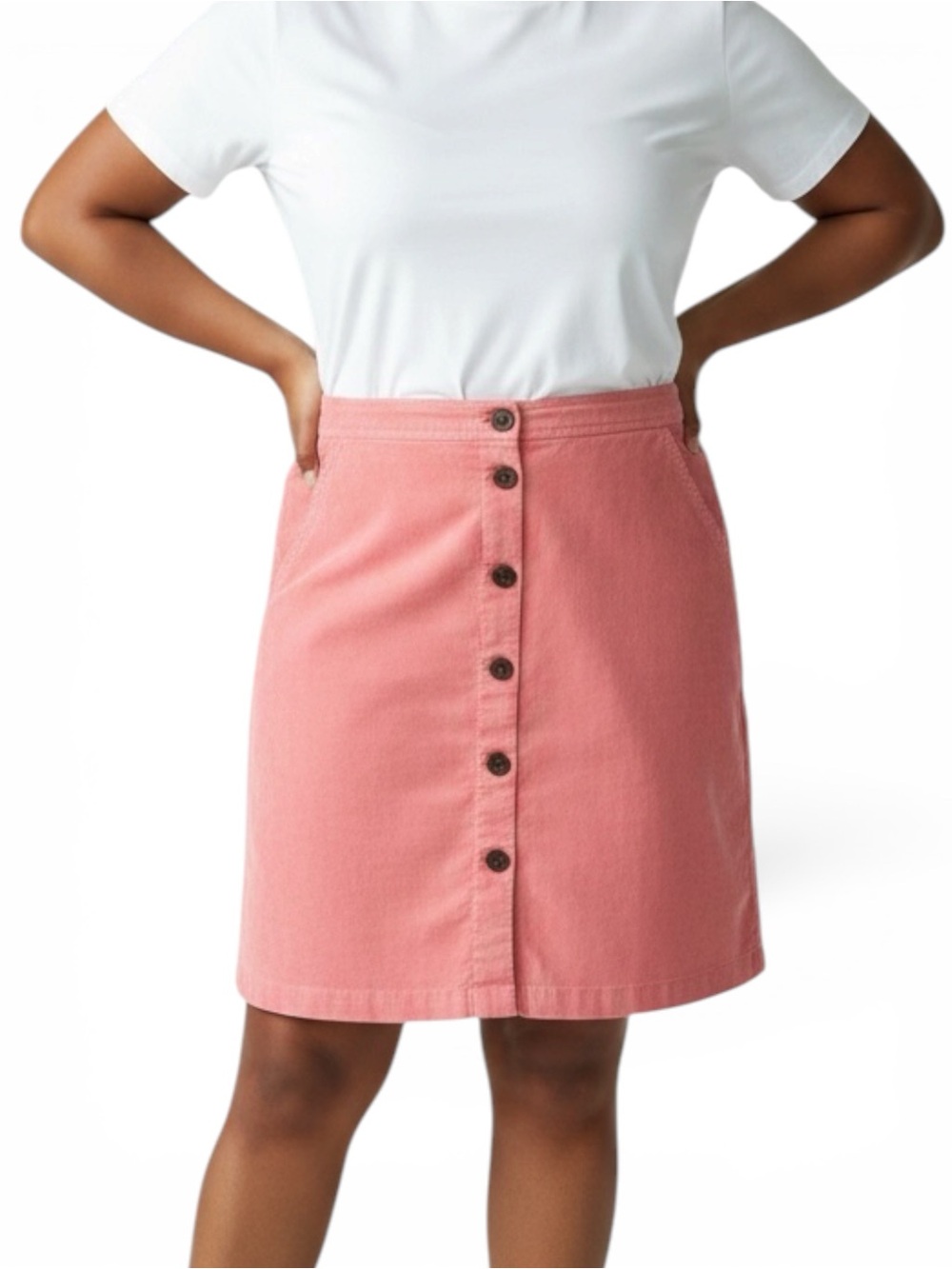 J Crew Factory Bubblegum Pink Corduroy Faux Button Front Zippered A-Line Skirt - Picture 16 of 16